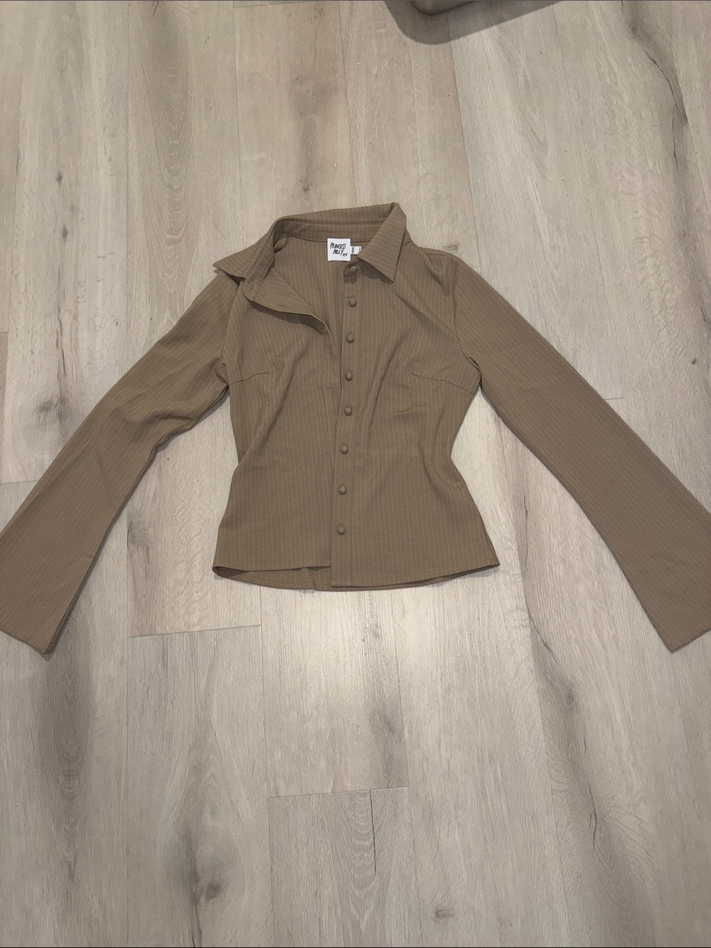 Princess Polly Ribbed Button-Front Collared Top - Brown